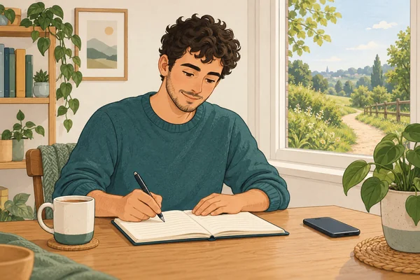 Illustration of using a notebook to reflect between CBT sessions