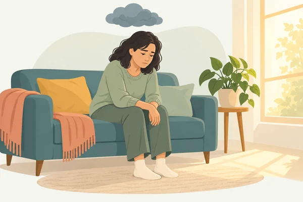 Illustration of a person experiencing low energy and low mood.